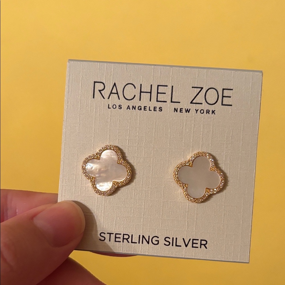 Rachel Zoe Gold and White Clover Earrings